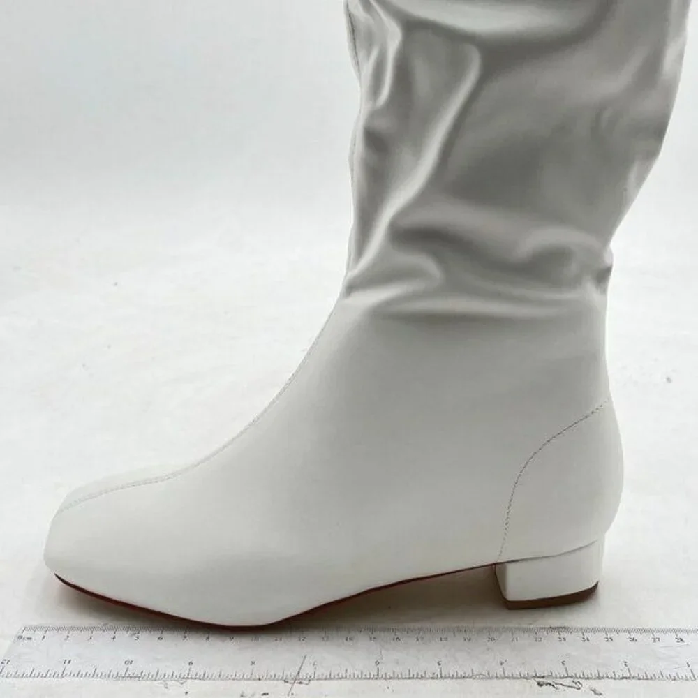 White Women's Faux Leather Knee High Flat Slouch Boots